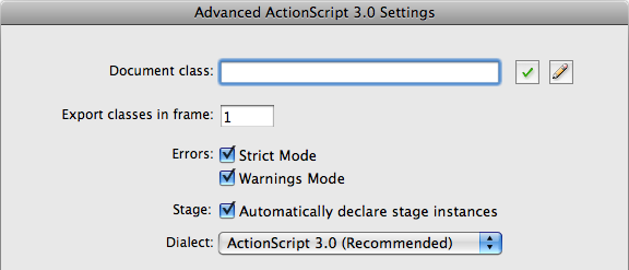 A detail from the Advanced ActionScript 3.0 Settings dialog, where the Strict Mode preference is found