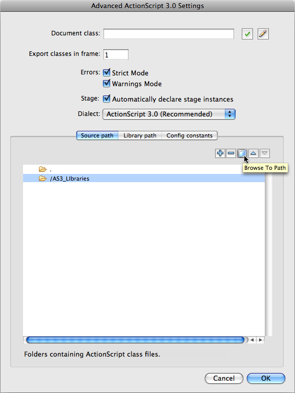 Adding your own file-specific classpath to Flash Professional CS5’s ActionScript Settings dialog