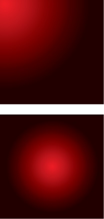 A radial gradient before (top) and after (bottom) matrix transformations
