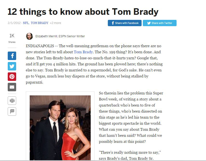 A comprehensive article on Tom Brady from ESPN