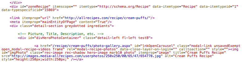 Sample of microformats code for a recipe