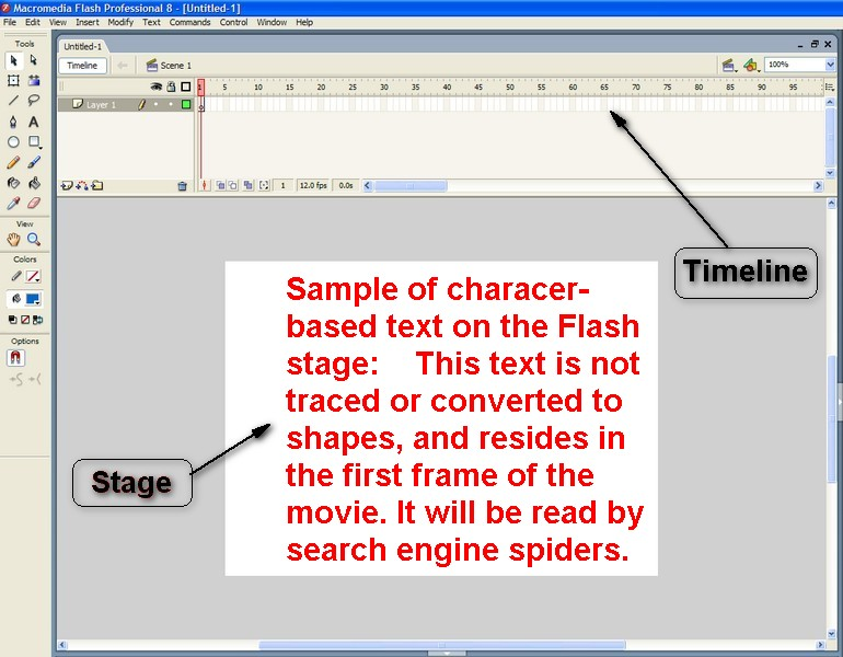 Example of spider-readable text inside a Flash program