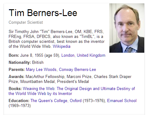 Google SERPs knowledge panel on Tim Berners-Lee