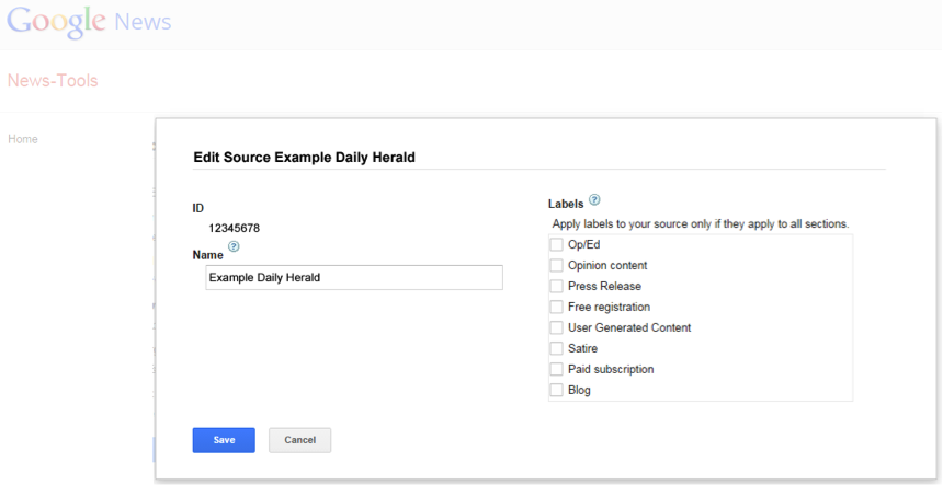 Editing source details in Google News