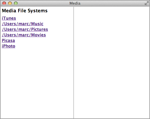 Media browser showing the media filesystems