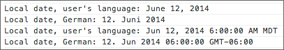 Example dates localized for English and German