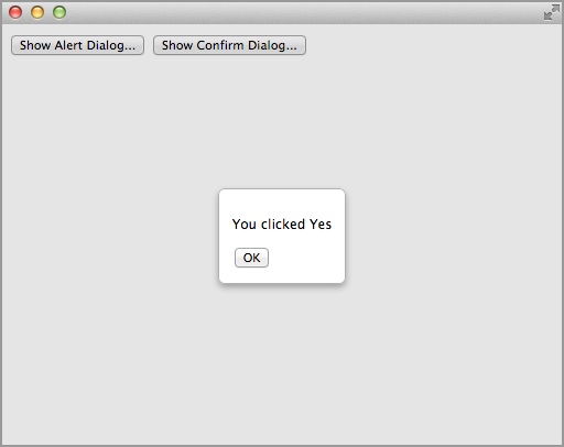 Alert dialog after clicking the Yes button