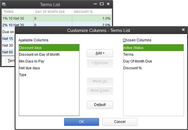 You can add, remove, and reorder the fields in the Customize Columns dialog box.The fields are listed from top to bottom in the Chosen Columns list, but they appear from left to right in the list window.