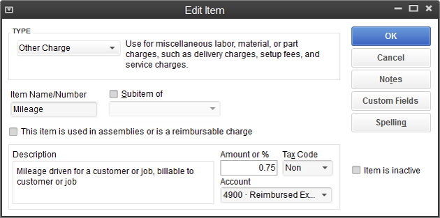 When you create an item for mileage, you can enter whatever rate per mile you want.Then, when you add mileage to an invoice, QuickBooks multiplies the number of billable miles driven by the rate you set for that mileage item.