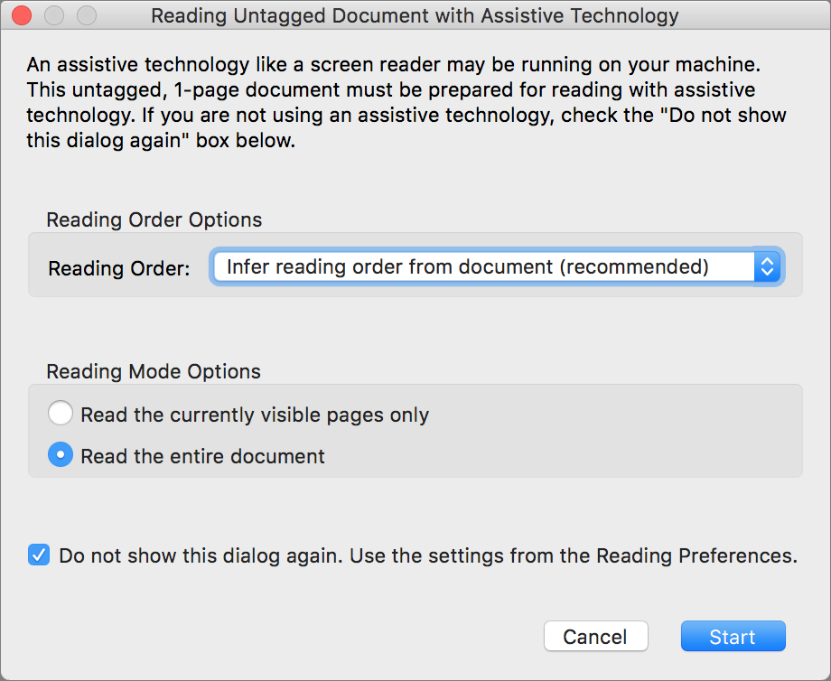 **Figure 6:** If this dialog appears, your best bet is usually to accept the defaults, check the box at the bottom, and click Start.