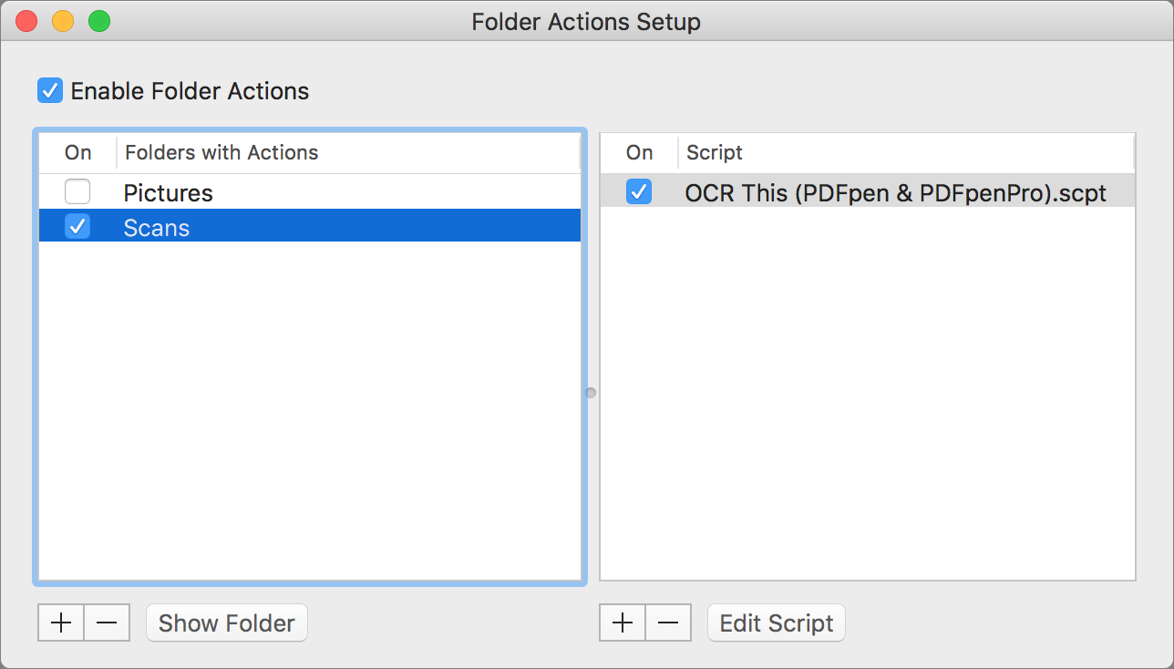 **Figure 5:** You’re looking for approximately this end result (folder and script names may differ) after configuring Folder Actions.