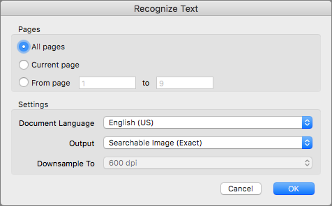 **Figure 7:** By setting Output to “Searchable Image (Exact)” here, you tell Acrobat Pro to use ClearScan.