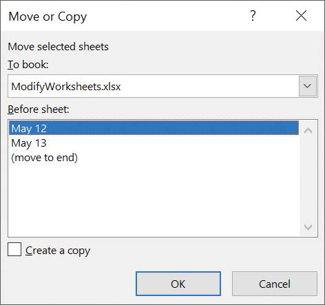 Screenshot of the Move or Copy dialog box.