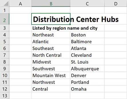 Screenshot of a worksheet with a label that extends beyond the border of its cell.