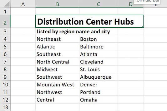 Screenshot of a worksheet with the top label contained within a merged cell.