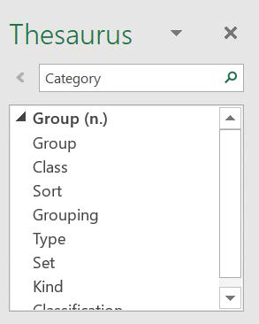 Screenshot of the Thesaurus task pane.