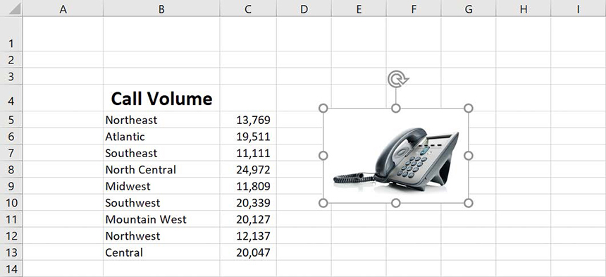 Screenshot of a worksheet with an image of a telephone included.