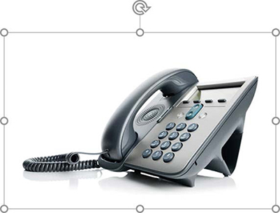 Screenshot of an image of a red telephone that displays its resize handles around its edges.