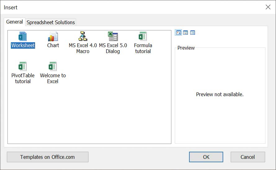 Screenshot of the General tab of the Insert dialog box.