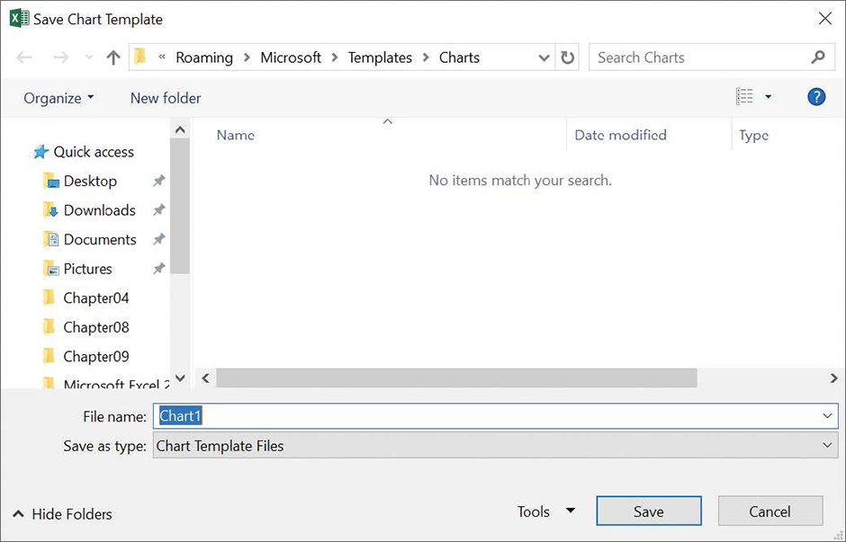 Screenshot of the Save Chart Template dialog box.