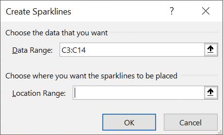 Screenshot of the Create Sparklines dialog box.