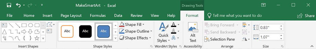 Screenshot of the Drawing Tools Format tool tab of the ribbon.