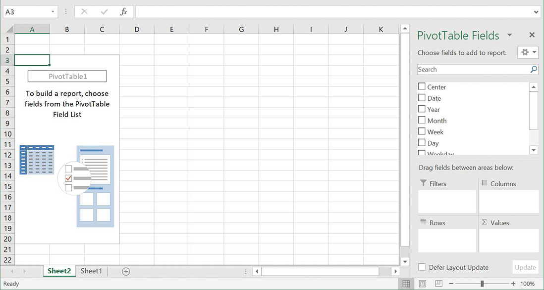 Screenshot of a worksheet that contains a new PivotTable.