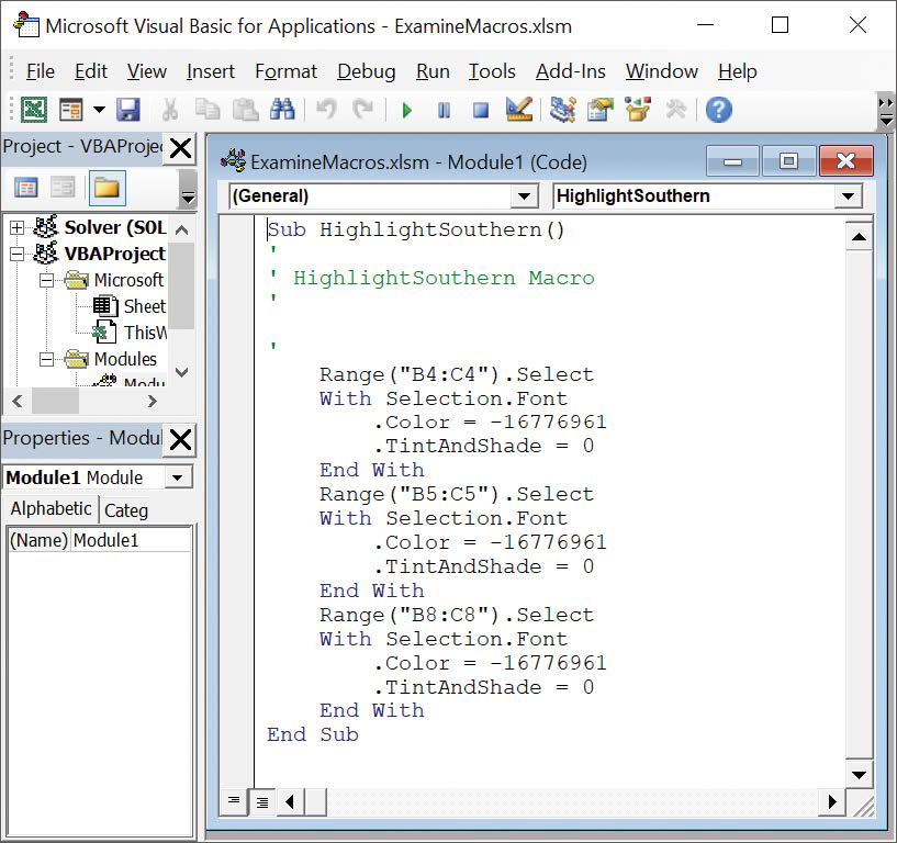 Screenshot of a macro in the Visual Basic Editor.