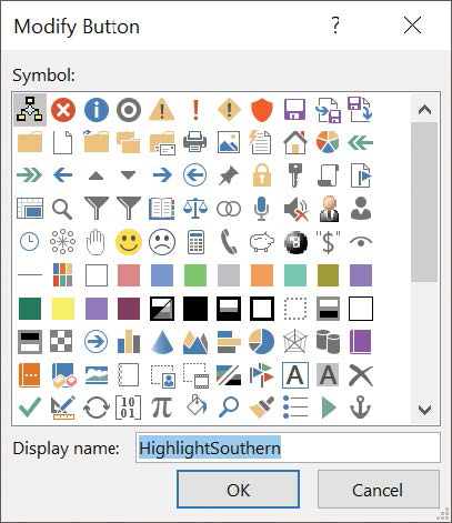 Screenshot of the Modify Button dialog box.