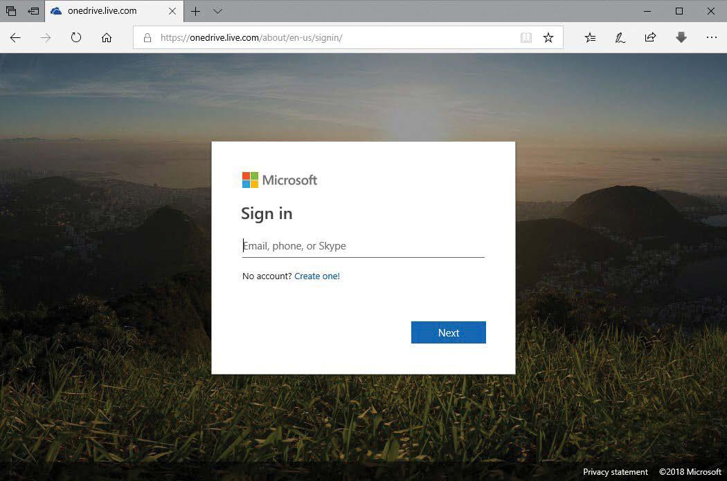 Screenshot of the OneDrive sign-in page.