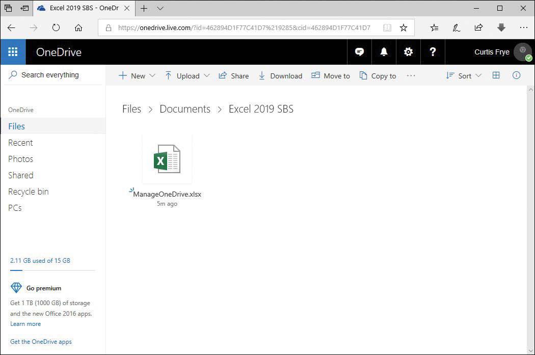 Screenshot of the main directory of a new OneDrive account.