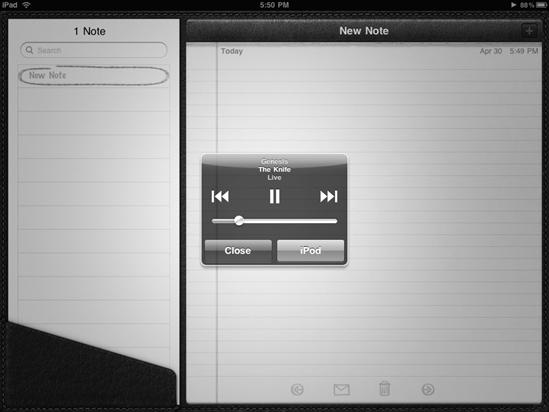 If the iPod app is playing music in the background, pressing the Home button twice opens simple iPod controls.