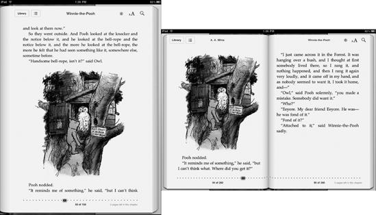 Viewing an ebook in portrait and landscape modes.