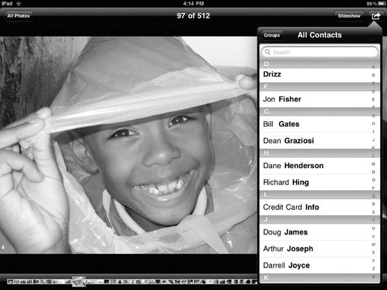 An All Contacts window lets you assign your current picture to a name.