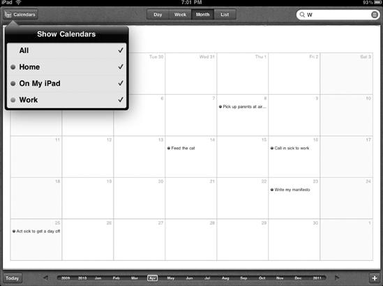 The Show Calendars window lets you selectively filter out appointments.