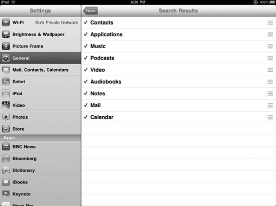 The Search Results screen lists the order of items to search.