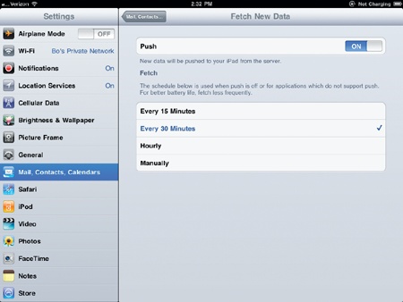 The Fetch New Data settings screen