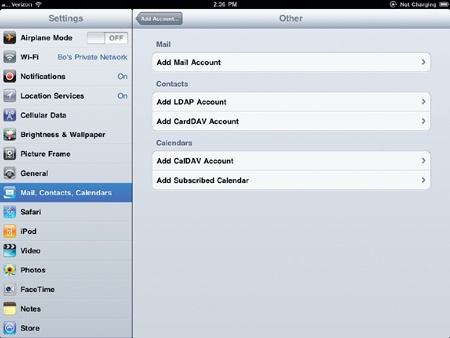 The Other screen lets you define email settings manually.