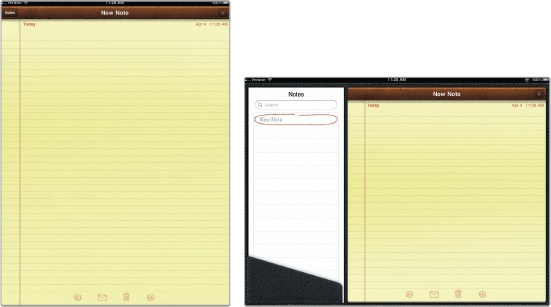 The Notes app in portrait mode and landscape mode