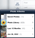 Tapping the add photo box lets you choose a picture stored in one of your photo albums.