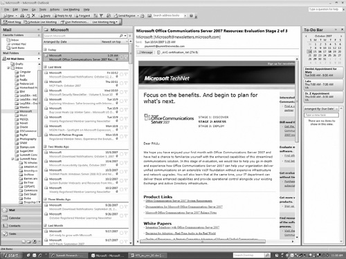 Outlook 2007 with Live Meeting Toolbar Plug-in (area enclosed in the rectangle in the upper left section)