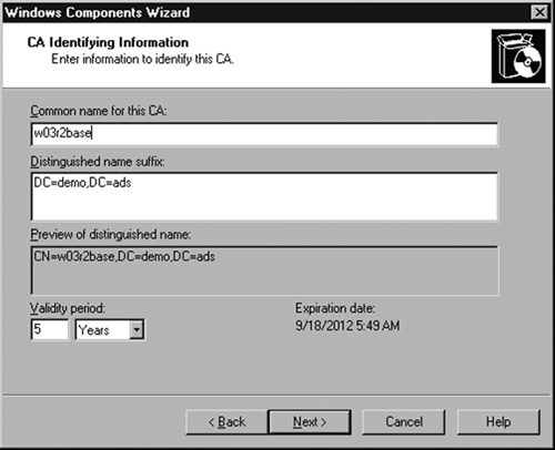 CA Identifying Information Window