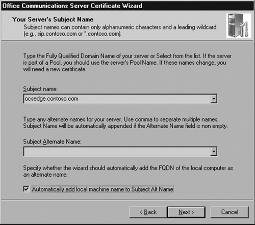 Adding the Subject Name to the Certificate