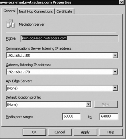 The General Tab in Mediation Server Properties