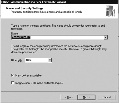 The Name and Security Settings Page