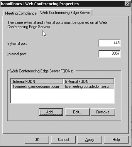 Web Conferencing Edge Server Settings