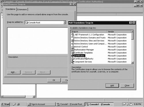 Choosing the Certificates MMC Snap-in