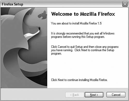 Mozilla Firefox Setup Welcome screen—note the version number for your installation.