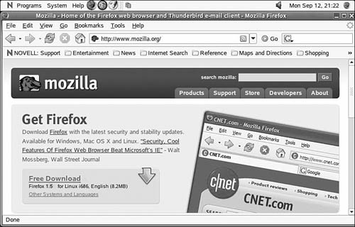Mozilla’s home page shows the default download for Linux.