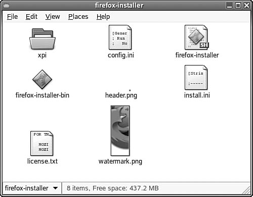 Run the firefox-installer program in the top row, the third icon on the right in this example.
